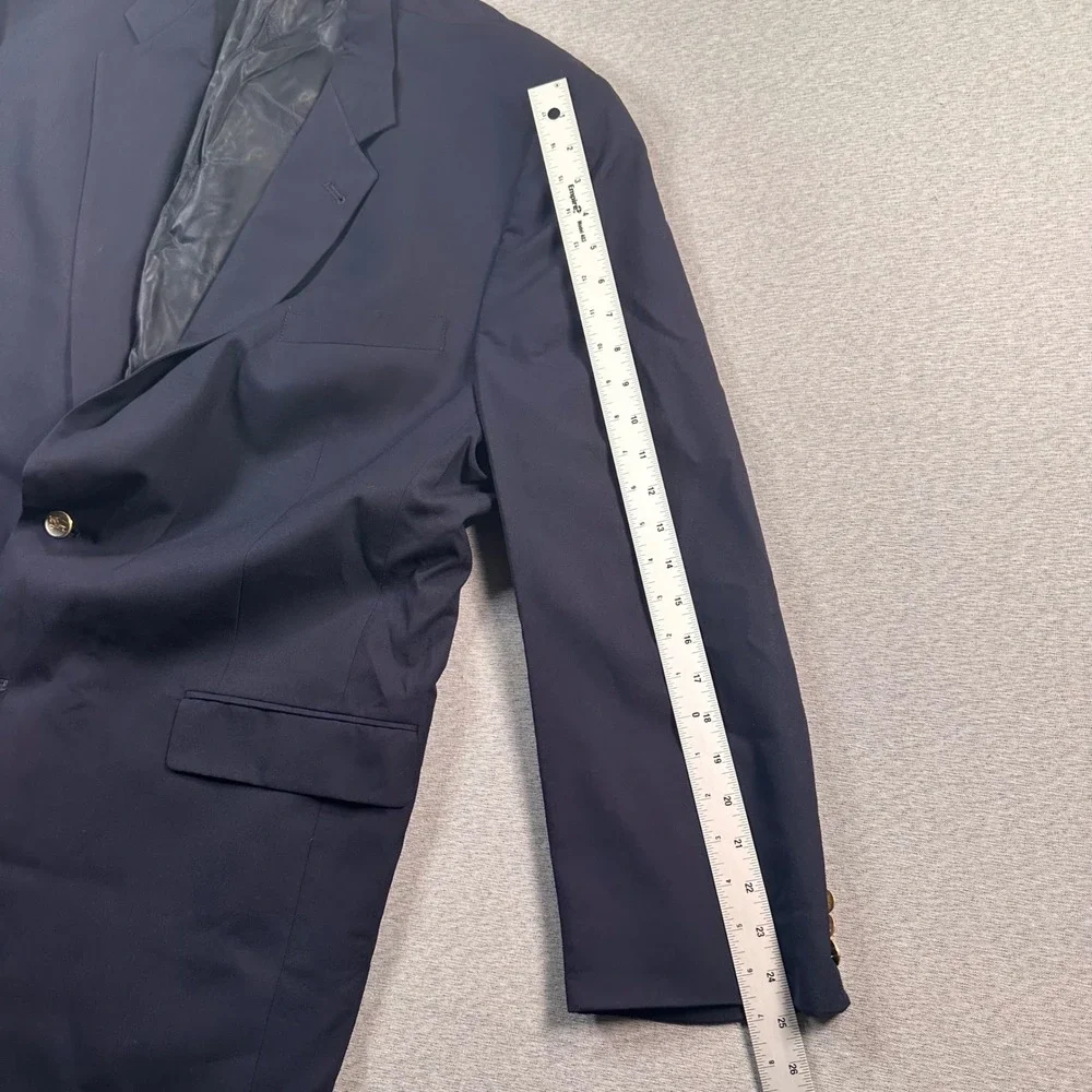 Burberrys Wool Blazer Jacket Men 50L Blue Suit Coat Metal Gold Button Union Made